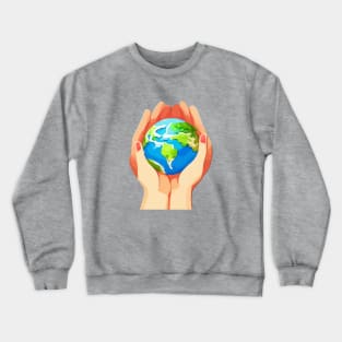 Illustration of hands holding Earth to celebrate Earth Day Crewneck Sweatshirt